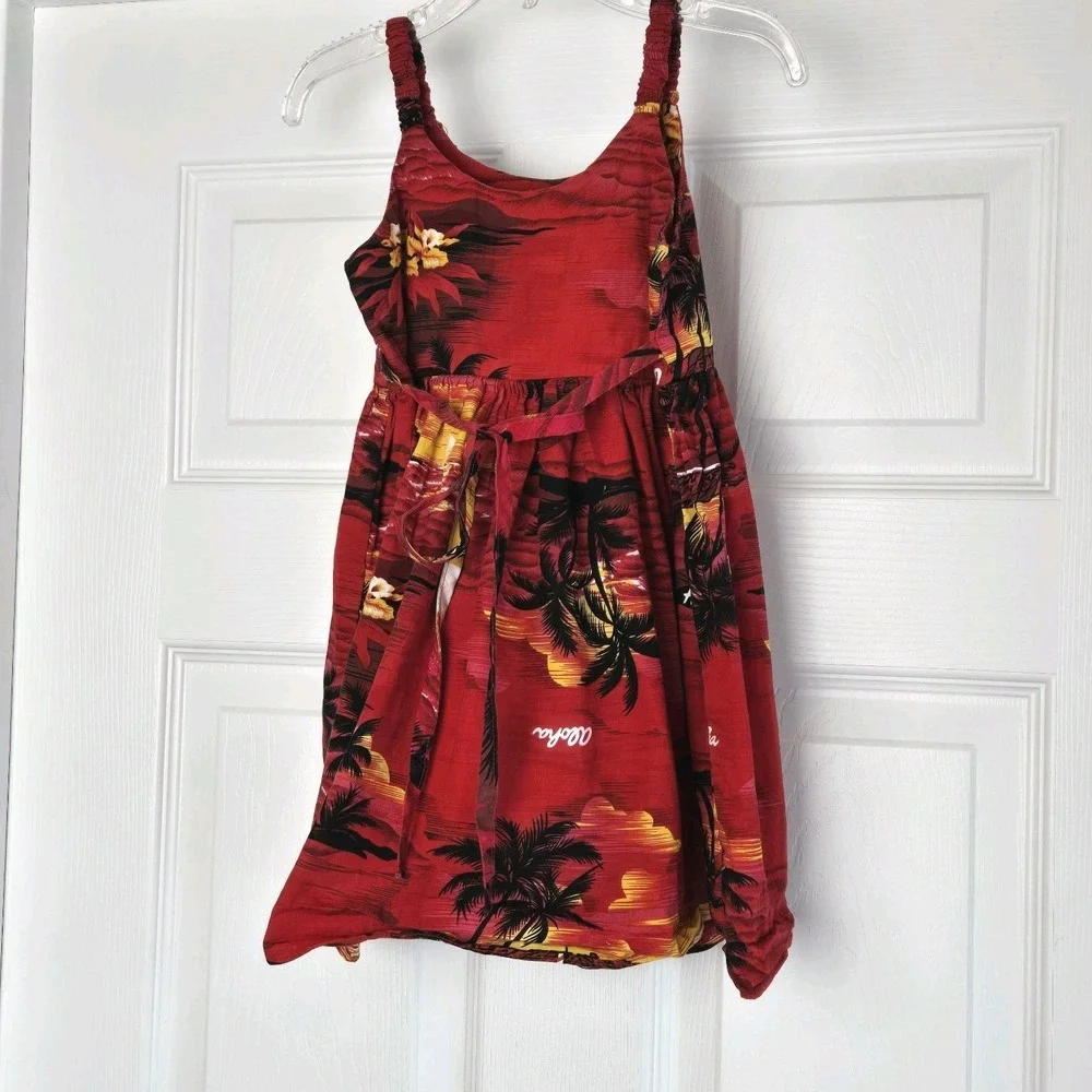 Royal Hawaiian Creations Red Sunset Dress Toddler Girls‎ Size XL 3-4 Cotton USA